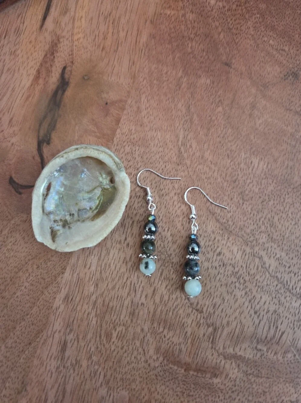 Black Gray Pale Hematite Beaded Dangle Earrings Bohemian Dark Fairy Whimsigoth